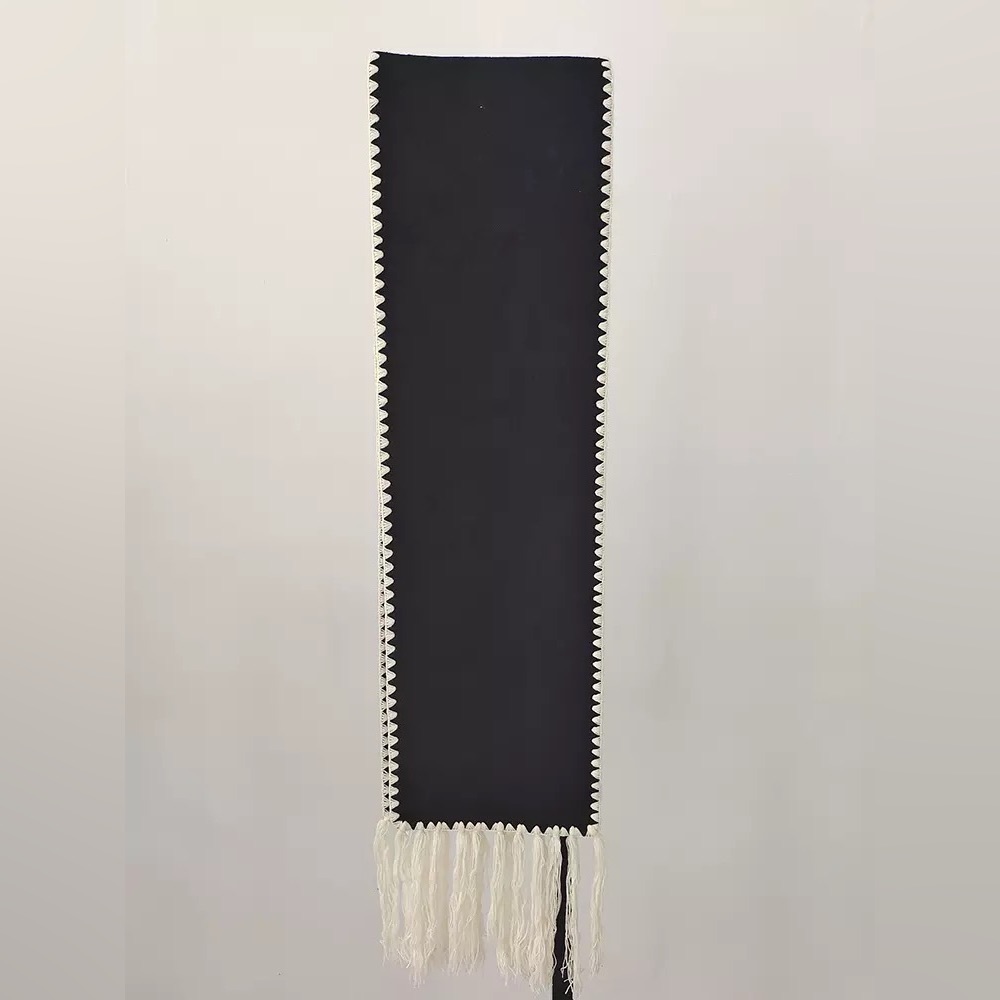 Black Woolen Coat With Scarf - Picture 3 of 5